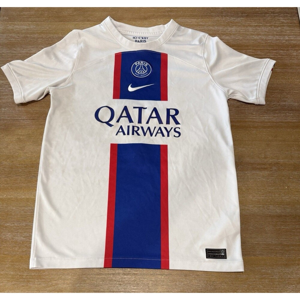 Nike 2022-2023 Paris PSG Jersey #7 Mbappe Soccer League Kit Youth Large White